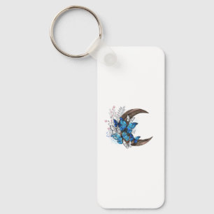 Blue butterflies on wooden crescent key ring