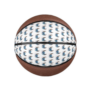 Blue butterflies on wooden crescent mini basketball