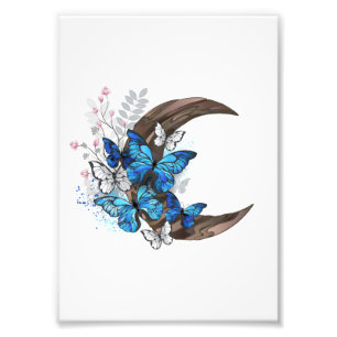 Blue butterflies on wooden crescent photo print