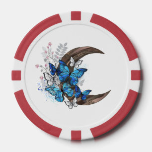 Blue butterflies on wooden crescent poker chips