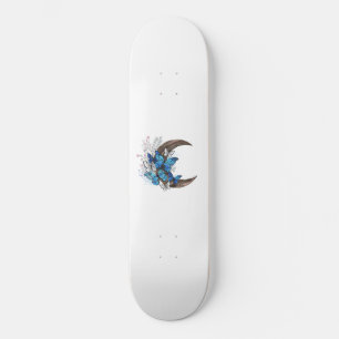 Blue butterflies on wooden crescent skateboard