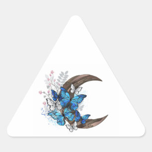 Blue butterflies on wooden crescent triangle sticker