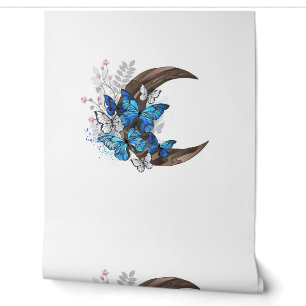 Blue butterflies on wooden crescent wallpaper
