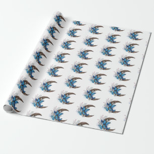 Blue butterflies on wooden crescent wrapping paper