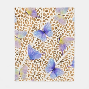 Blue Butterflies Organic Brown Animal Pattern Fleece Blanket