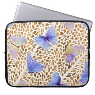 Blue Butterflies Organic Brown Animal Pattern Laptop Sleeve