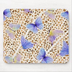 Blue Butterflies Organic Brown Animal Pattern Mouse Mat