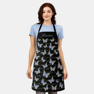 blue butterflies pattern apron
