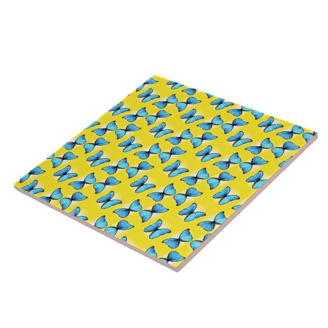 Blue butterflies pattern on yellow tile (Side)