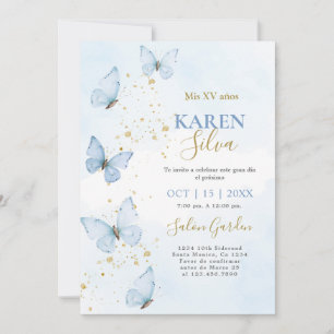 Blue Butterflies Quinceañera Invitation