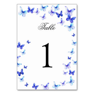 Blue Butterflies Quinceanera Table Number