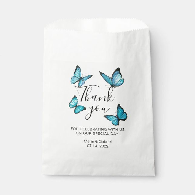 Blue butterflies. Romantic Wedding Thank You Favour Bags (Front)