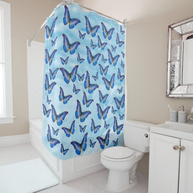 Blue Butterflies Shower Curtain (In Situ)