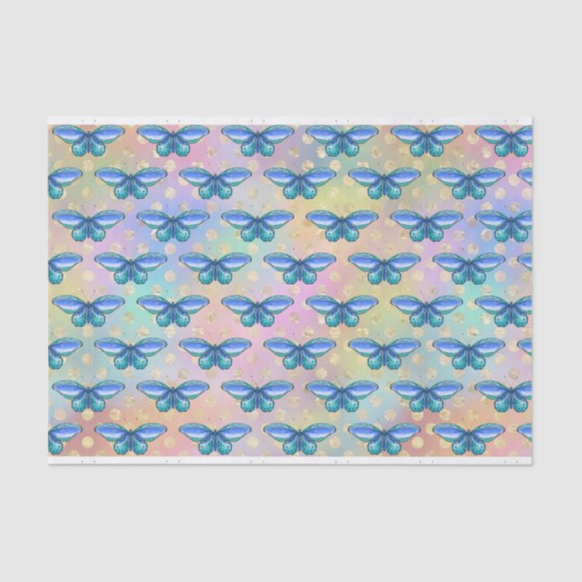 Blue Butterflies Soft Rainbow Colours All Occasion Tissue Paper (Front)