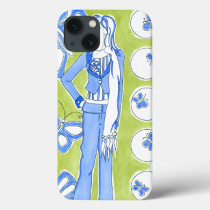 Blue Butterflies Surrounding Glamorous Girl iPhone 13 Case