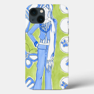 Blue Butterflies Surrounding Glamorous Girl iPhone 13 Case