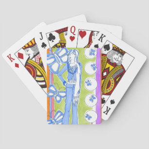 Blue Butterflies Surrounding Glamorous Girl Playing Cards