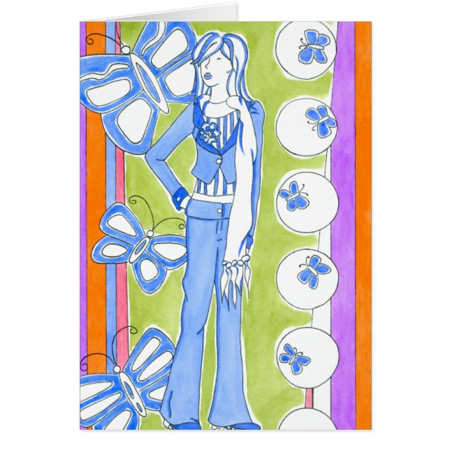 Blue Butterflies Surrounding Glamourous Girl (Front)