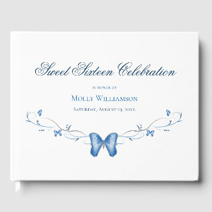 Blue Butterflies & Swirls Sweet 16 Guest Book