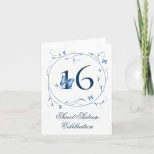 Blue Butterflies & Swirls Sweet 16 Invitation