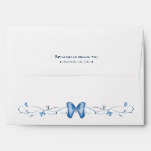 Blue Butterflies & Swirls White Envelope