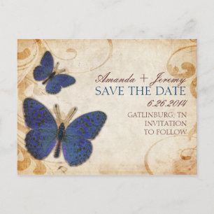 Blue Butterflies Vintage Save The Date Announcement Postcard
