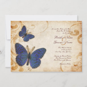 Blue Butterflies Vintage Wedding Invitations