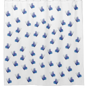 Blue Butterflies Watercolor Art  Shower Curtain
