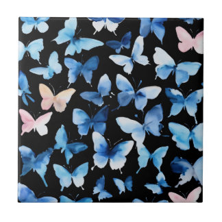 "Blue Butterflies Watercolor Ceramic Tile: Artisti Tile