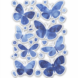 Blue Butterflies Watercolor Nature Painting