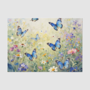 Blue Butterflies Watercolor Wildflower Meadow Tissue Paper