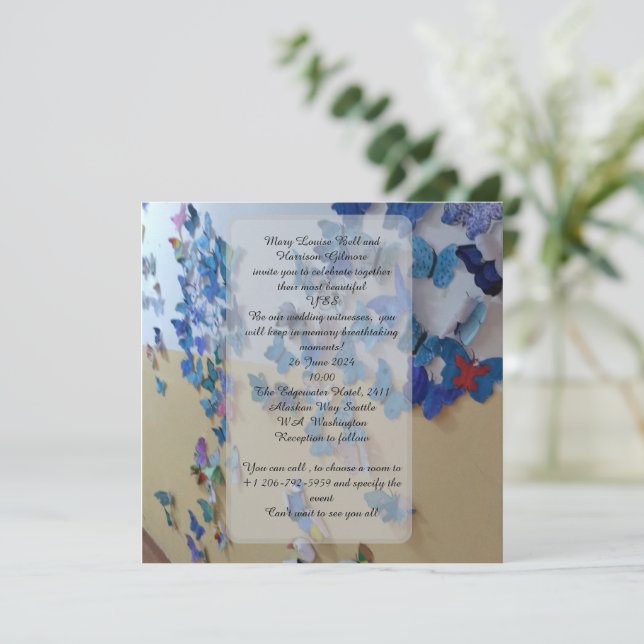 Blue Butterflies Wedding Invitation (Standing Front)