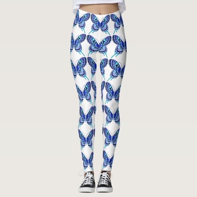 blue butterflies white leggings (Front)