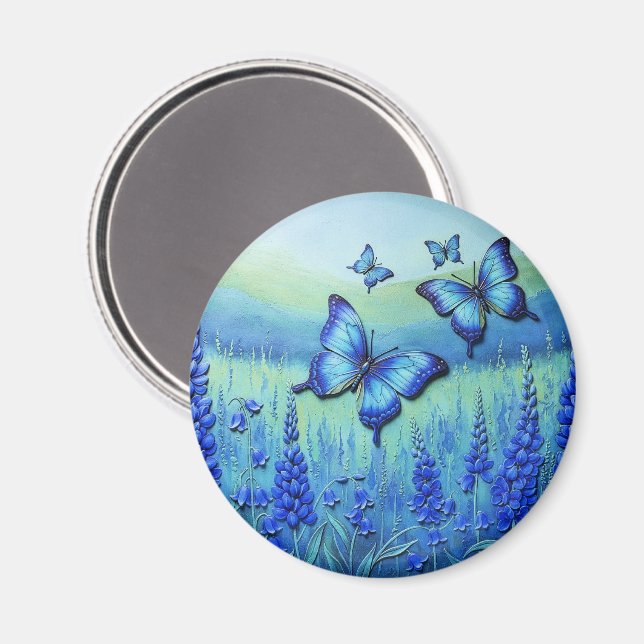 Blue Butterflies with Blue Flowers, Magnet (Front/Back)