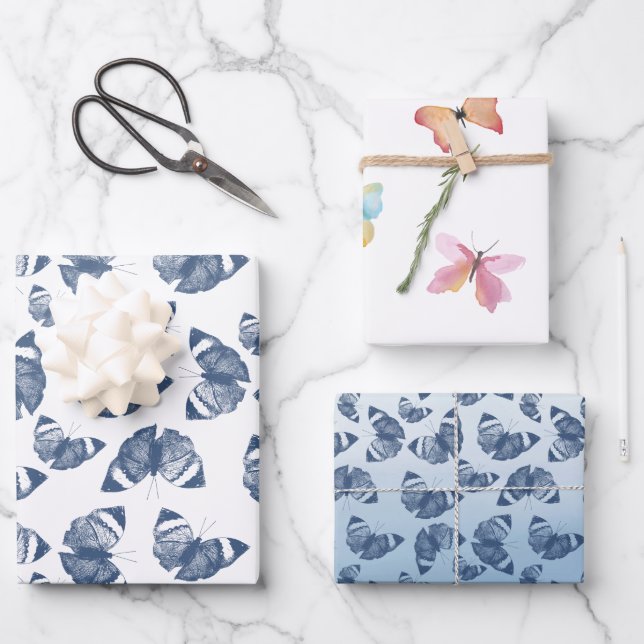 Blue Butterflies Wrapping Paper Sheet (Front)