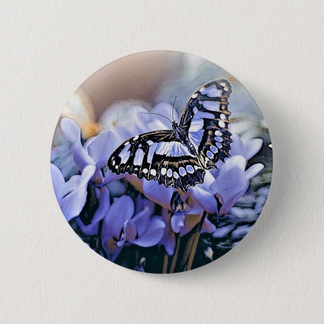 Blue Butterfly 6 Cm Round Badge (Front)