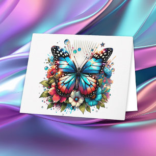 Blue Butterfly and Flowers Thank You Card