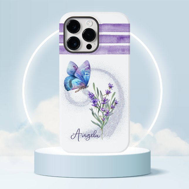 Blue Butterfly and Lavender Personalised Case-Mate iPhone Case (Creator Uploaded)