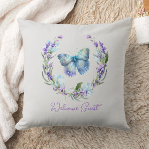 Blue Butterfly and Lavender Wreath Pillow