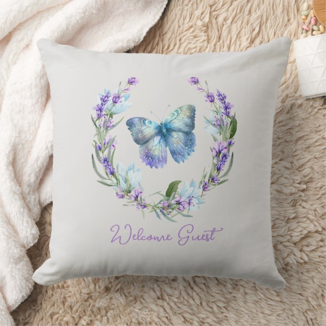 Blue Butterfly and Lavender Wreath Pillow (Blanket)