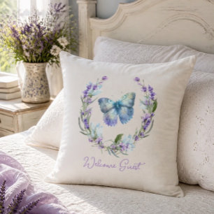 Blue Butterfly and Lavender Wreath Pillow