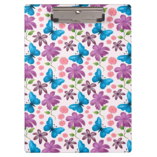 Blue Butterfly and Purple Floral Pattern Clipboard