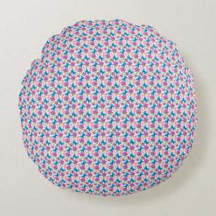 Blue Butterfly and Purple Floral Pattern Round Cushion