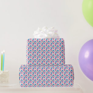 Blue Butterfly and Purple Floral Pattern Wrapping Paper