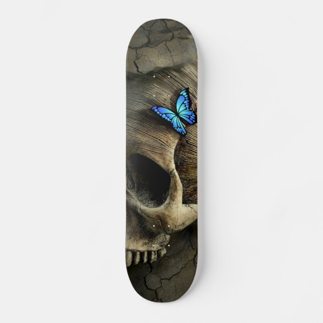 Blue Butterfly and Skull Skateboard (Front)
