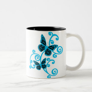 Blue Butterfly And Swirls Two-Tone Coffee Mug