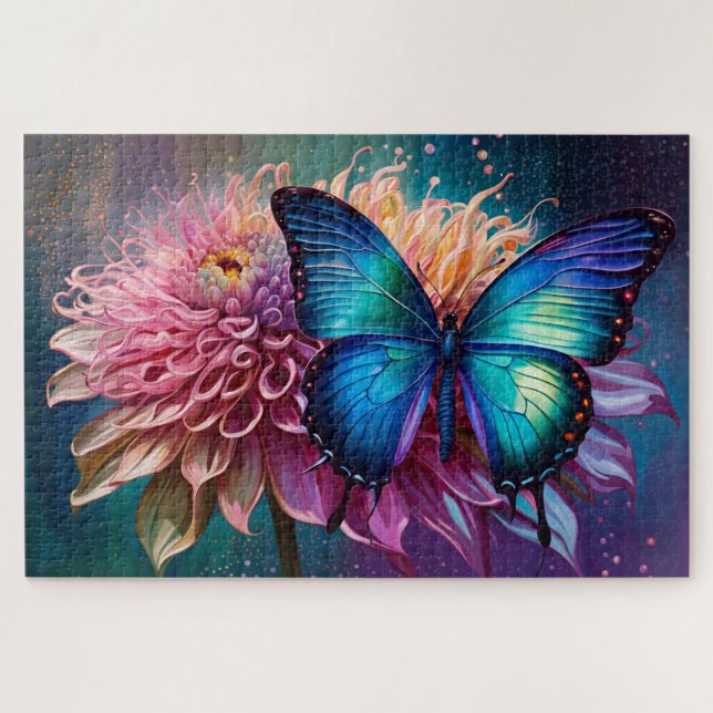  Blue butterfly and the Dahlia Jigsaw Puzzle (Horizontal)