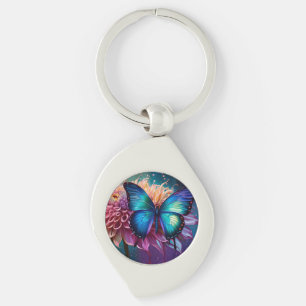 Blue butterfly and the Dahlia Key Ring