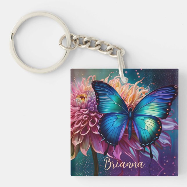  Blue butterfly and the Dahlia Key Ring (Front)