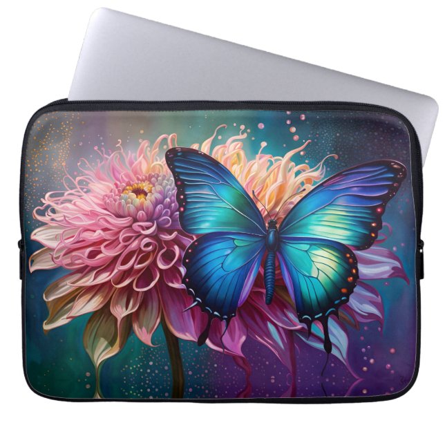  Blue butterfly and the Dahlia Laptop Sleeve (Front)